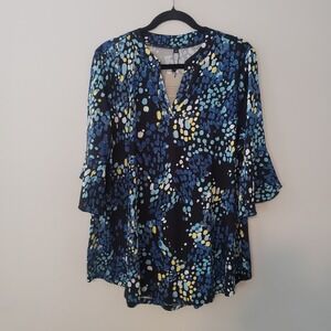 Womens Abstract Dot Print Tunic Top SZ 2X Soft Stretch Comfort 3/4 Flare Sleeve